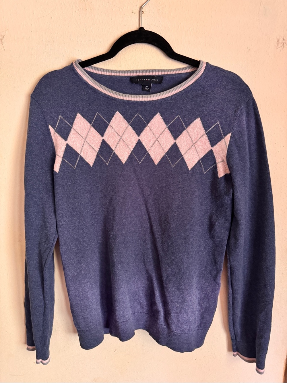 Tommy Hilfiger Navy Sweater with Pink Argyle Yoke